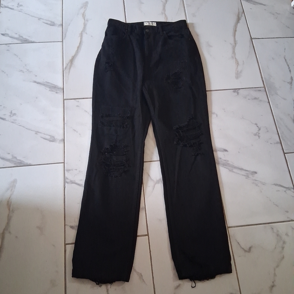 We The Free Black Straight Leg Distressed Jeans Size 31 Curvy A8